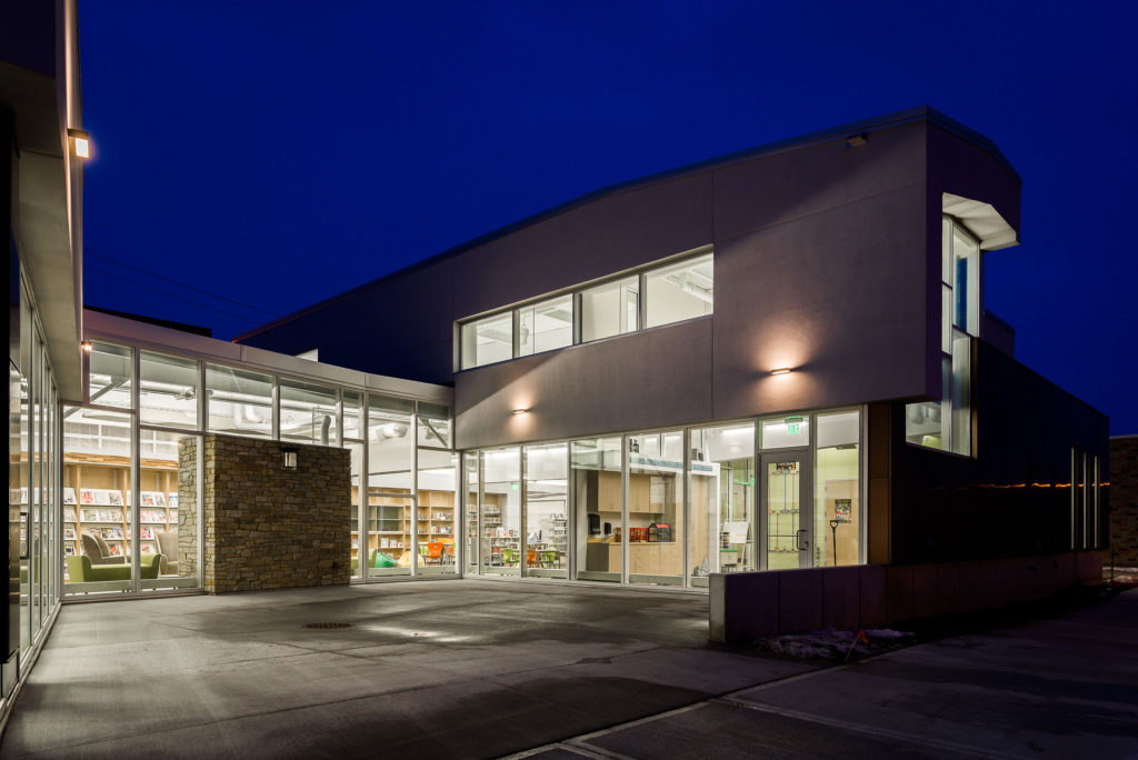 Front of Library at night